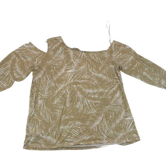 MICHAEL KORS Cold-Shoulder Top Palm Print Tan White Women's 1X Plus Size - Picture 1 of 6